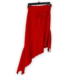 NWT MILLY Charlotte Asymmetrical Red Midi Pencil Skirt, Sz 2 Ruffle